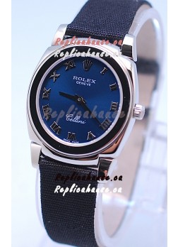 Rolex Cellini Cestello Ladies Swiss Watch in Blue Silver Face