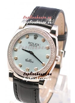 Rolex Cellini Cestello Ladies Swiss Watch in Blue Metalic Face Diamonds Markers