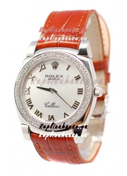 Rolex Cellini Cestello Ladies Swiss Watch Roman Silver Face Diamonds Bezel